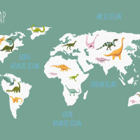 Papier Peint Panoramique Mappemonde Dinosaures
