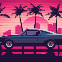 Papier Peint Panoramique Mustang Retro 80's