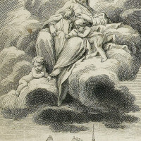 Papier Peint Panoramique Gravure - Scène religieuse et place Dauphine