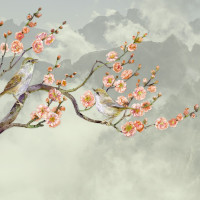 Papier Peint Panoramique Fleurs de cerisier Oiseaux