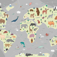 Papier Peint Panoramique Mappemonde Animaux