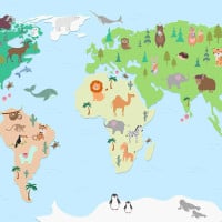 Papier Peint Panoramique Mappemonde Animaux 2