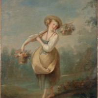 Papier Peint Panoramique Peinture 18e siècle Jean-Baptiste Huet - La Bouquetière