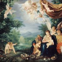 Papier Peint Panoramique Peinture 17e siècle - Le Repos de la Sainte Famille
