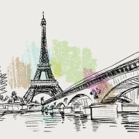 Papier Peint Panoramique Paris Aquarelle
