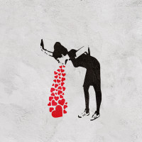 Papier Peint Panoramique Banksy - Femme qui vomit des coeurs