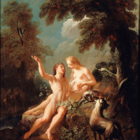Papier Peint Panoramique Peinture 18e siècle Jean-Joseph Dumons - Adam et Eve au Paradis