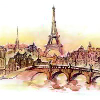Papier Peint Panoramique Paris Aquarelle Peinture