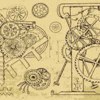 Papier Peint Panoramique Engrenages Plan Steampunk