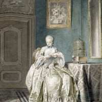 Papier Peint Panoramique Peinture 19e siècle Jacobus Buys - Jeune Brodeuse à la Cage