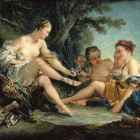 Papier Peint Panoramique Peinture 18e siècle François Boucher - Le Repos des nymphes au retour de la chasse