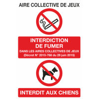 Panneau Interdit de fumer et aux chiens aire collective de jeux