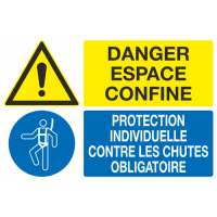 Panneau Danger espace confiné protection contre chute obligatoire