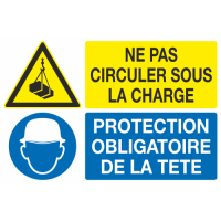 Panneau Ne pas circuler sous la charge protection obligatoire de la tête