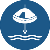 M040- ISO 7010 - Panneau Abaisser le radeau de survie à l’eau dans l’ordre de lancement