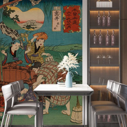 Papier Peint Panoramique Estampe 19e siècle Utagawa Kuniyoshi - Tarui