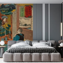 Papier Peint Panoramique Estampe 19e siècle Utagawa Kuniyoshi - Annaka