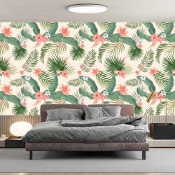 Papier Peint Panoramique Jungle Motifs Fleurs et Feuilles