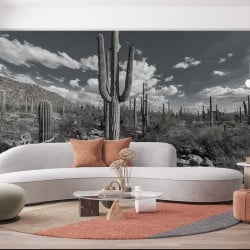 Papier Peint Panoramique Cactus Noir et Blanc 2