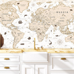 Papier Peint Panoramique Mappemonde Vintage 2