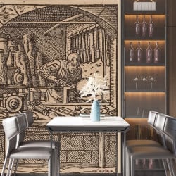 Papier Peint Panoramique Gravure - Artisan dans son atelier