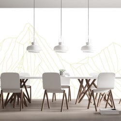 Papier Peint Panoramique Montagne Géométrique Or Blanc