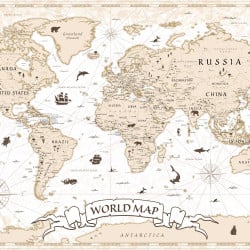 Papier Peint Panoramique Mappemonde Vintage 2