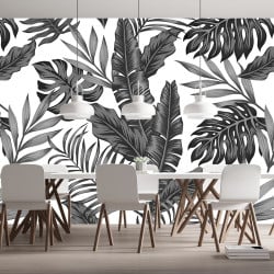 Papier Peint Panoramique Feuilles Tropical Noir