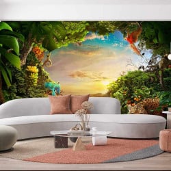 Papier Peint Panoramique Animaux Jungle Savane Ciel