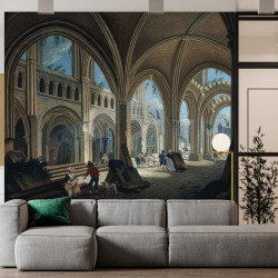 Papier Peint Panoramique Peinture 18e siècle Pierre-Antoine Demachy - Démolition de l'église Saint-Jean-en-Grève