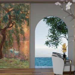 Papier Peint Panoramique Peinture 20e siècle Iwill - Le lac d'amour - le saule pleureur