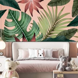 Papier Peint Panoramique Jungle Rose fleurs