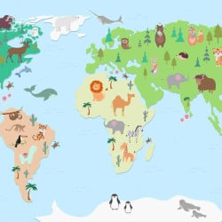 Papier Peint Panoramique Mappemonde Animaux 2 Papier Peint Panoramique Mappemonde Animaux 2