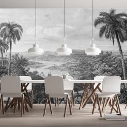 Papier Peint Panoramique Jungle Forêt Noir et Blanc