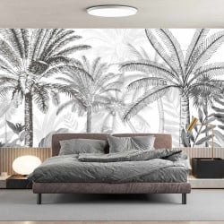Papier Peint Panoramique Jungle Arbres Noir et Blanc