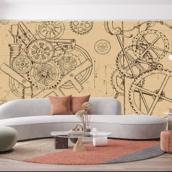 Papier Peint Panoramique Engrenages Plan Steampunk