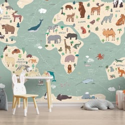 Papier Peint Panoramique Mappemonde Animaux
