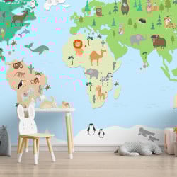 Papier Peint Panoramique Mappemonde Animaux 2