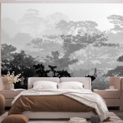 Papier Peint Panoramique Forêt Jungle Noir et Blanc