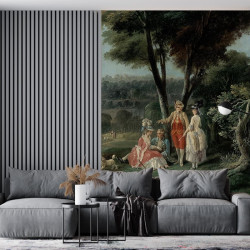 Papier Peint Panoramique Peinture 18e siècle Jean-Baptiste Hilaire - Promenade dans un parc