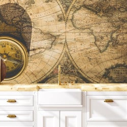 Papier peint Panoramique Boussole Mappemonde