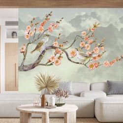 Papier Peint Panoramique Fleurs de cerisier Oiseaux