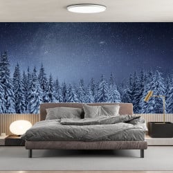 Papier Peint Panoramique Forêt Nuit Étoilée