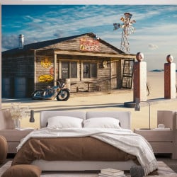 Papier Peint Panoramique Désert Moto