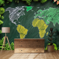 Papier Peint Panoramique Mappemonde Dessin 3