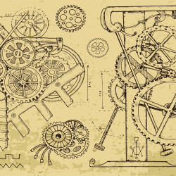 Papier Peint Panoramique Engrenages Plan Steampunk