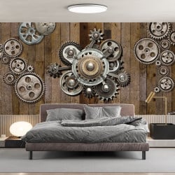 Papier peint Panoramique Rouages Bois