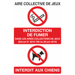 Panneau Interdit de fumer et aux chiens aire collective de jeux
