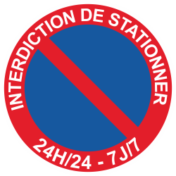 Sticker Panneau Interdiction de Stationner 24H/24 - 7J/7
