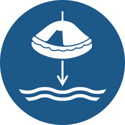 M040- ISO 7010 - Panneau Abaisser le radeau de survie à l’eau dans l’ordre de lancement